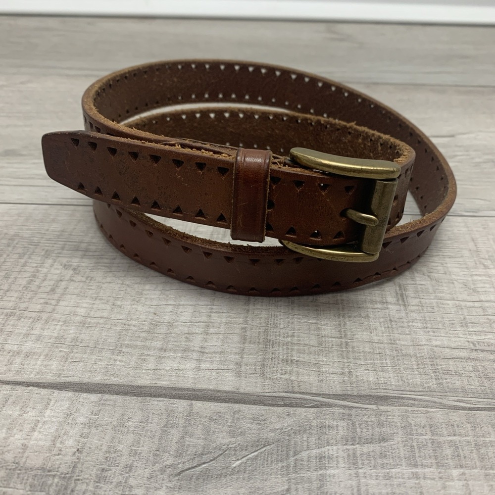 Lauren Ralph Lauren Womens Brown Italian Leather Perforated Belt L Brass 2676